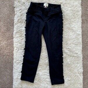 Elevenses Anthropologie Navy Blue Floral Applique Tuxedo Pants